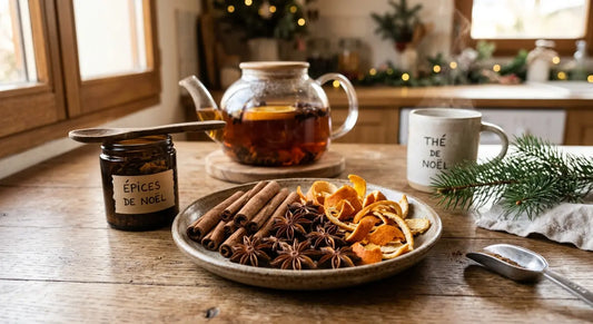 Épices de Noël cannelle badiane et écorces d'orange pour un thé de Noël maison