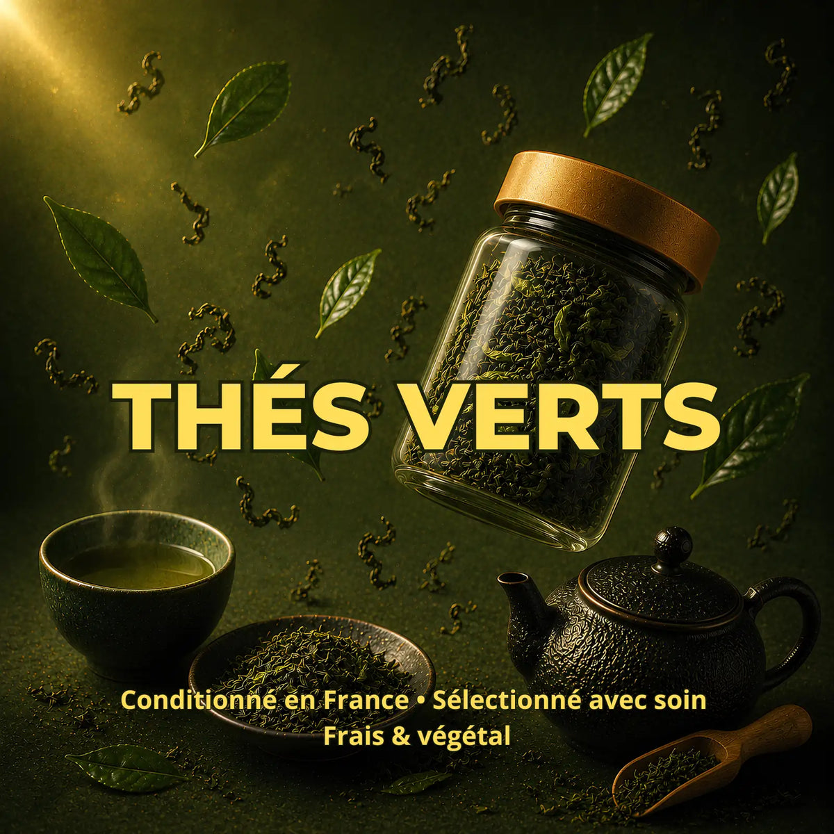 Collection de thés verts en vrac feuilles entières