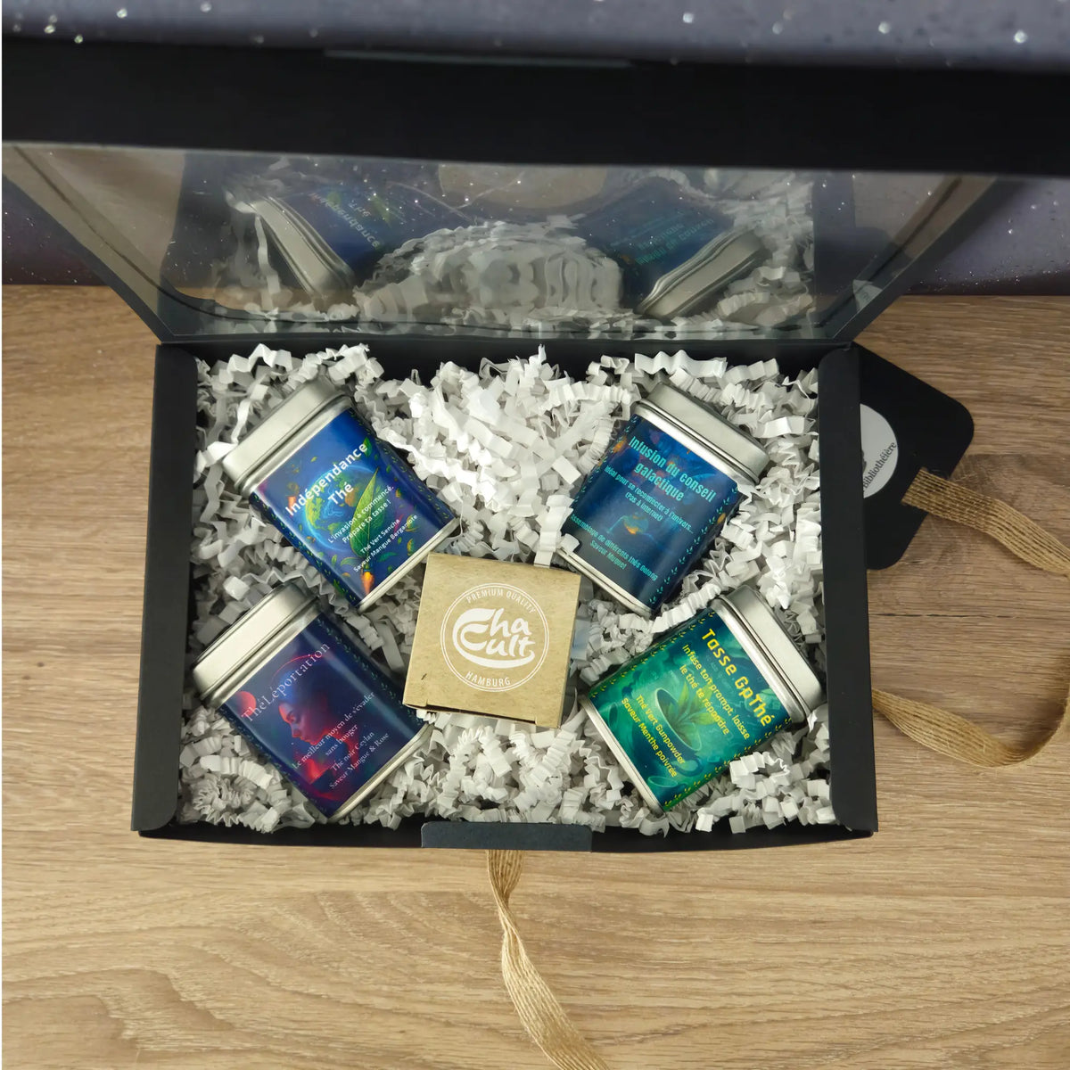 coffret thé original à offrir, 4 thés en vrac et boule à thé
