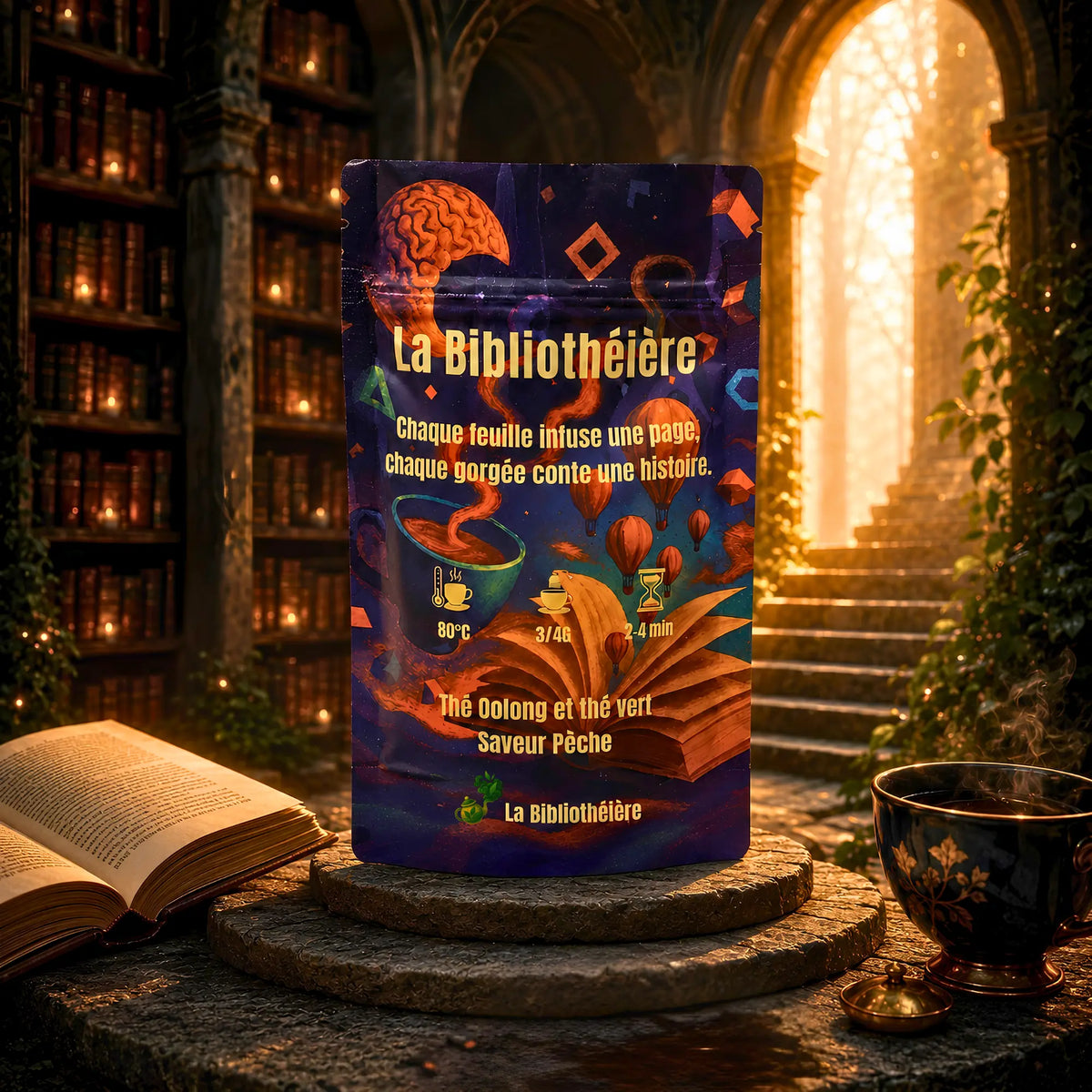 Sachet de thé oolong pêche ananas 100g La Bibliothéière